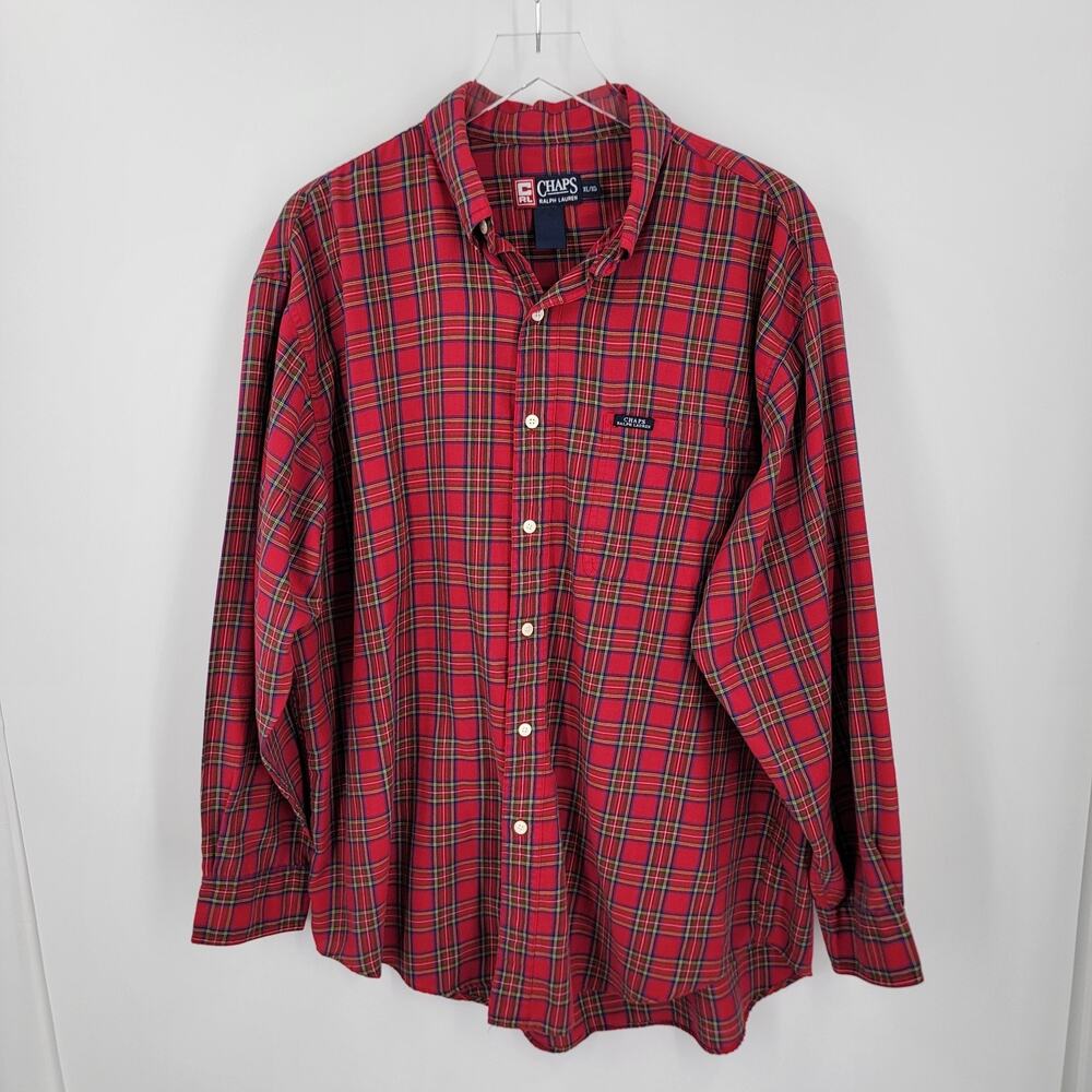 Chaps Ralph Lauren Shirt Mens XL Red Plaid Button Up Long Sleeve Preppy